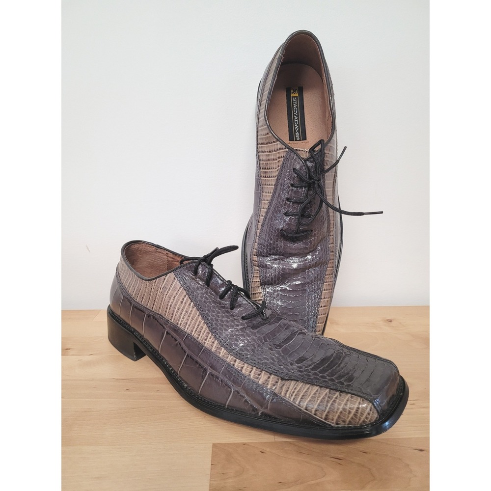 Stacy Adams Oxford Shoes Mens 11.5M Grey Light Gray Genuine Snake Leather Dress